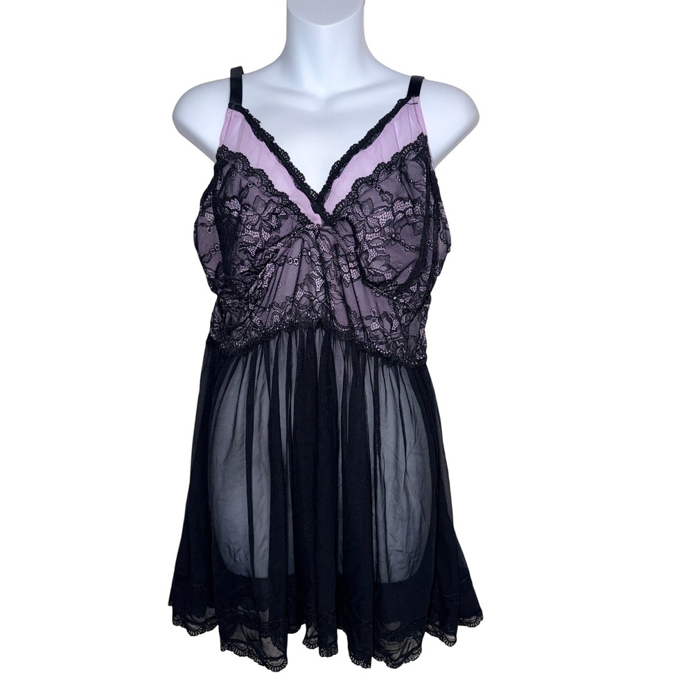 Torrid Curve Black Lilac Purple Floral Lace Sheer Mesh Babydoll Chemise Size 2